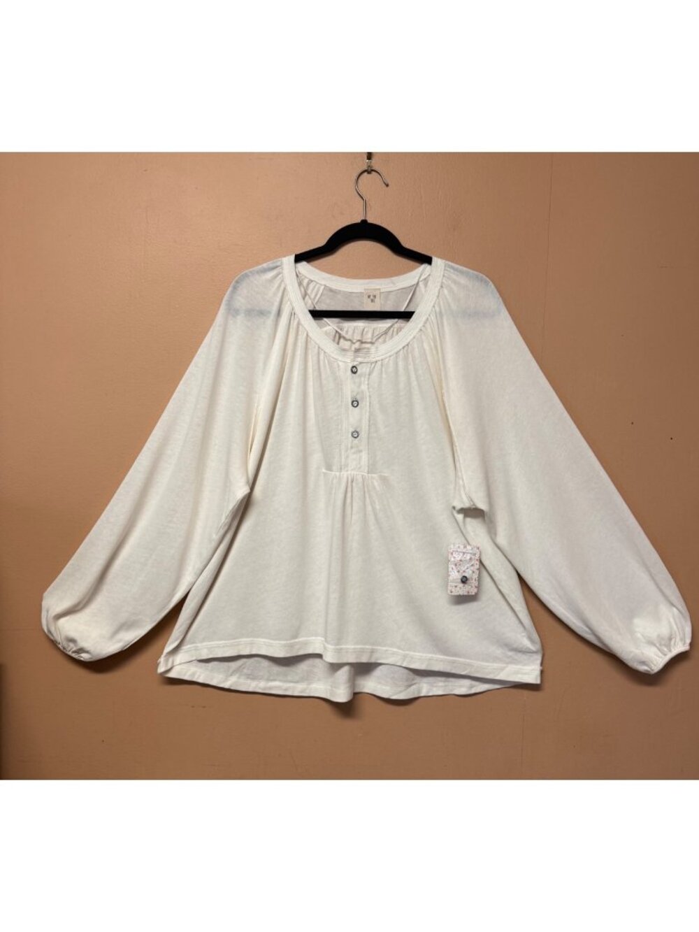 We the Free People Ivory Henley Peasant Boho Long Sleeve Top XS Cottagecore